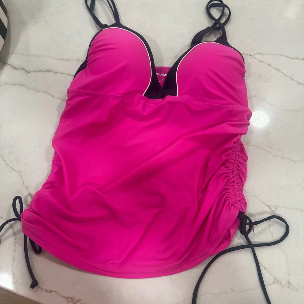 Free Country Hot Pink Swim Top with Black Trim